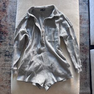 PrettyLittleThing Gray Button-Up Romper
